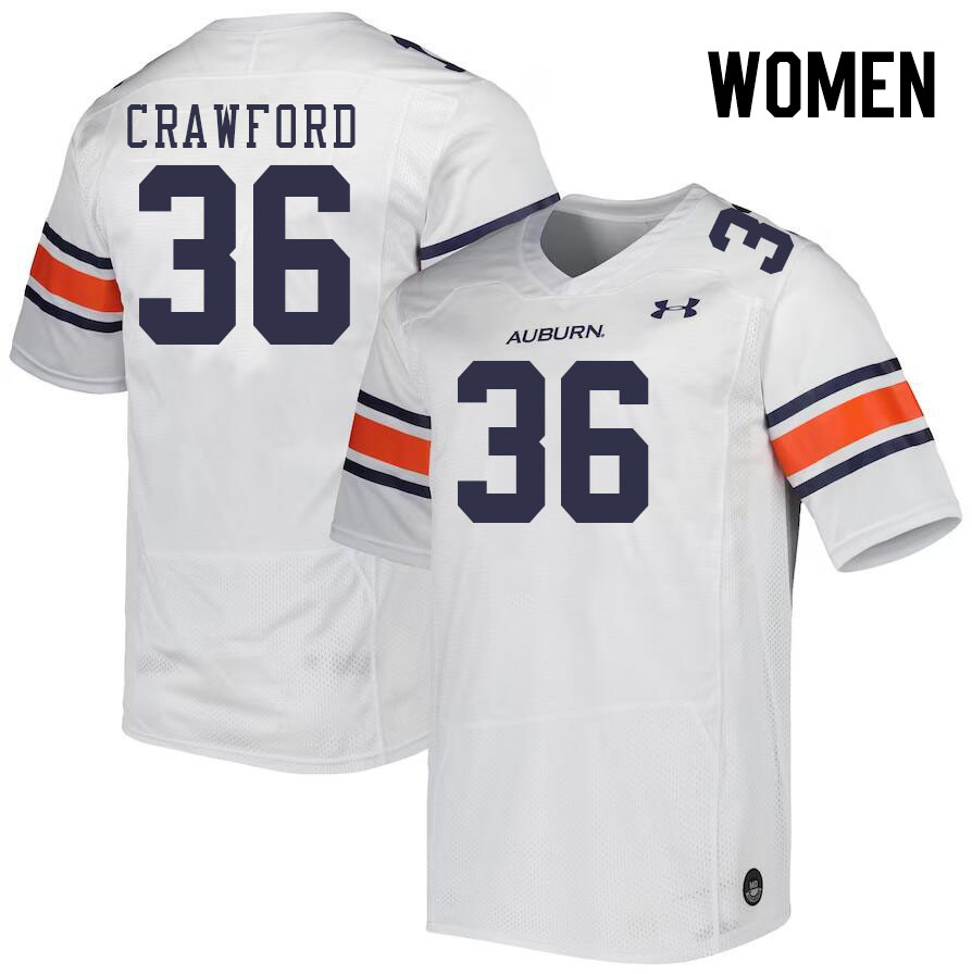 Women #36 Jay Crawford Auburn Tigers College Football Jerseys Stitched-White